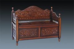 C38B Flower Bench In Mahogany Walnut Finish
