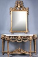 DCC06W-Highly Ornate Console Table with Marble Top and Mirror