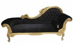 Flower Carved Sofa In Gold Leaf with Black Velvet 