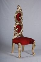 Gold-Scroll Upholstered Chair Red Fabric