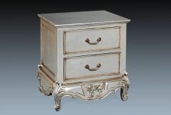 SG02-02 Louis Two Drawer Bedside Muted Silver Leaf Finish 